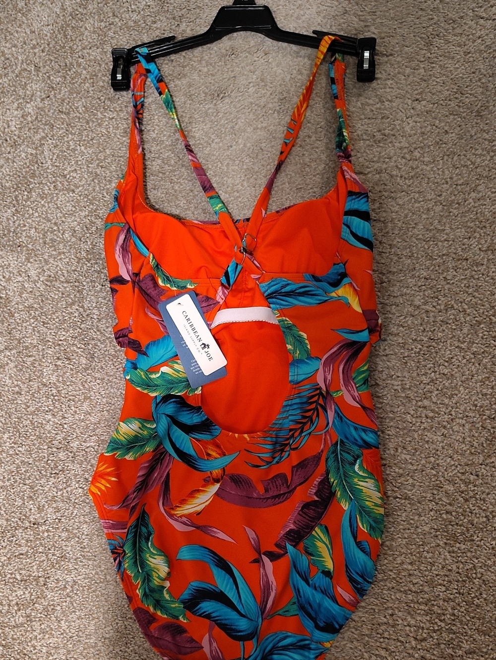 Caribbean Joe Ladies Red Blue Orange Green Tropical Leaf One-Piece Swimsuit